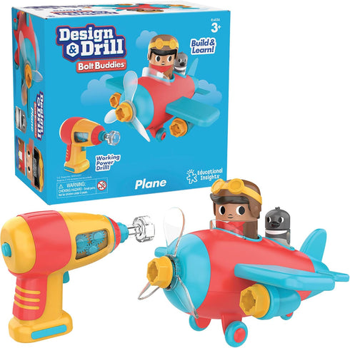 Educational Insights Design & Drill Bolt Buddies Plane Take Apart Toy with Electric Drill - STEM Gift for Ages 3+