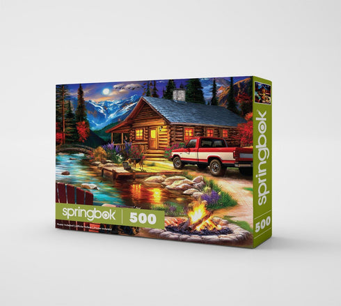 500 Springbok Cabin on the Creek Piece Jigsaw Puzzle for Adults - Poster Now Included - Moonlit Outdoor Puzzle - Unique