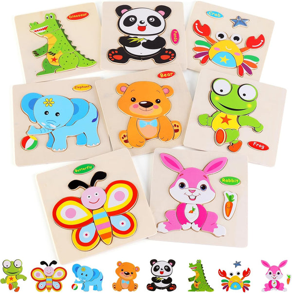 Wooden Puzzles for Toddlers 1-3, Pack of 8 Toddler Animal Puzzles Ages