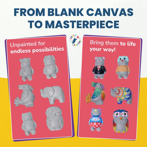 3-12 6 Rock Buddies - DIY Resin Shaped Stone Like Material Animal Figures - Ideal Arts and Crafts for Kids Yrs old
