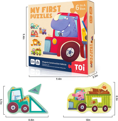 Toi 6 Packs Large Piece Toddler Jigsaw Puzzles - Animal Shaped Floor Puzzles for Kids Aged 2.5+