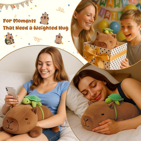 Backpack, 9.8 Inch, 0.8 Lb SQEQE Weighted Stuffed Animals Capybara Plush, Weighted Capybara Stuffed Animals with Turtle