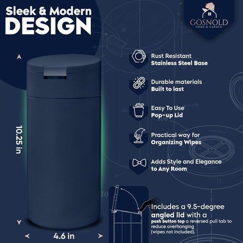 Extra Large Refillable Disinfecting Wet Wipes Dispenser (Navy Blue) | Fits Clorox, Lysol, Bleach, Sanitizing | Durable