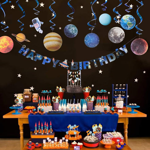 SUNBEAUTY Solar System Hanging Decoration, Happy Birthday Banner for Kids Birthday Party Supplies