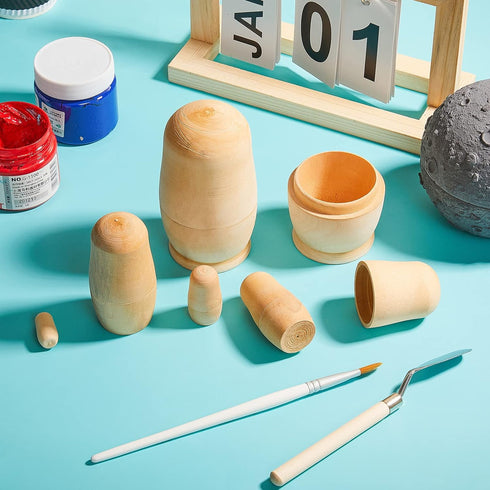 2 Sets Unpainted Nesting Dolls, Create Your Own Christmas Russian Doll Wooden Matryoshka DIY Kit