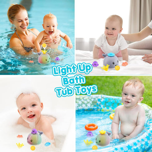 Gigilli Baby Whale Bath Toy, 4 Modes Bath Fountain Toy for 6-12 Months, Light Up Sprinkler for Toddlers 1-3 Years