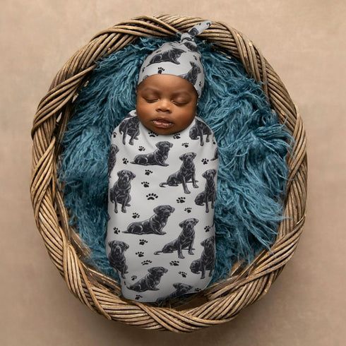 Sets Cute Black Labrador Retrievers Newborn Swaddle Blankets Hat Soft Baby Receiving Blanket Swaddle Sack for Baby