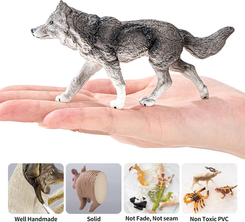 14PCS 3 4 5 6 7, Wolf Toy Animal Figurines, Realistic Plastic Zoo Safari Animal Toys for Toddlers Forest Wolf Animals