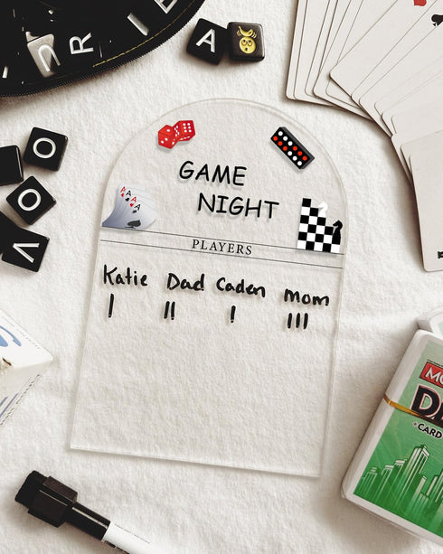 Personalized Game Score Board - Acrylic Engraved Family Game Night Score Tracker,Personalized Gamer Gift, Wedding Gift, Housewarming Gift, Game Night Score Card