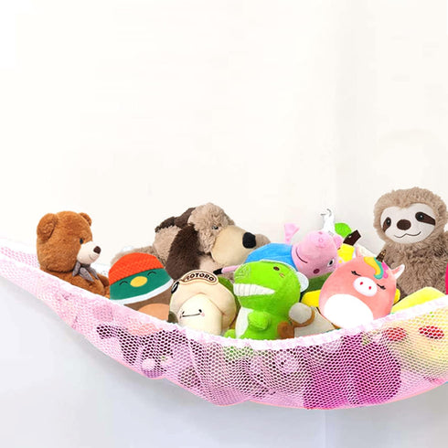 PLS Stuffed Animal Toy Hammock Net for Wall Hanging, Plush Toy Storage, Kids Room Organization, Pink