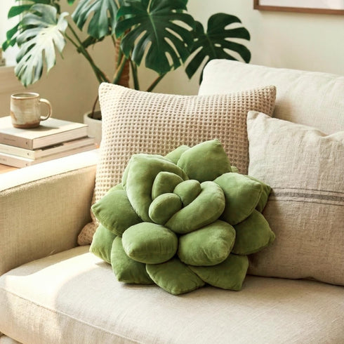 16" 3D Green Philosophy Co. Succulent Pillow Soft Decorative Flower Throw Pillow, Unique Olive Green Plush Flower