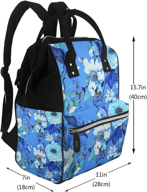 OUSIKA Backpack Daypacks Blue Floral Print Diaper Bag Multifunction Laptop Travel Large Nappy Bag, Black, One Size