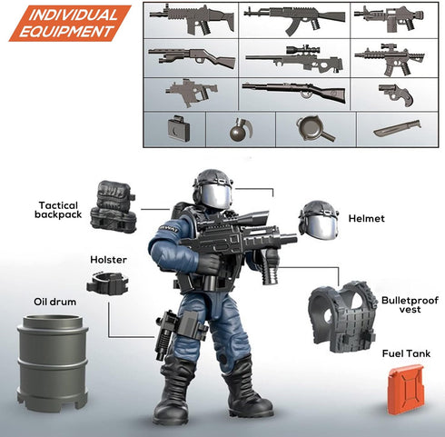 SWAT Model Equipment Assembly Building Block Toys, 8 PCS City Police Action Mini-Figures with Military Weapons