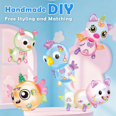 195PCS 3D 3+ BTEC Princess Blue DIY Balloon Animals Craft Kit with Pump, DIY Sticky Balloon Maker Toy with Bouncy