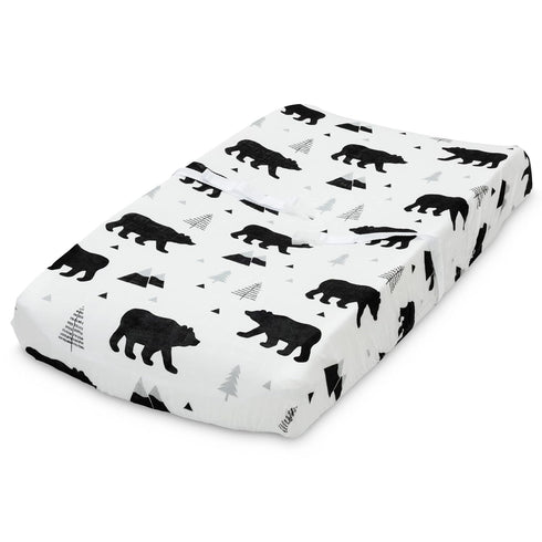 Organic Baby Changing Pad Cover - Muslin Fitted Cover for Boys, Soft and Breathable, Baby Bear Woodland