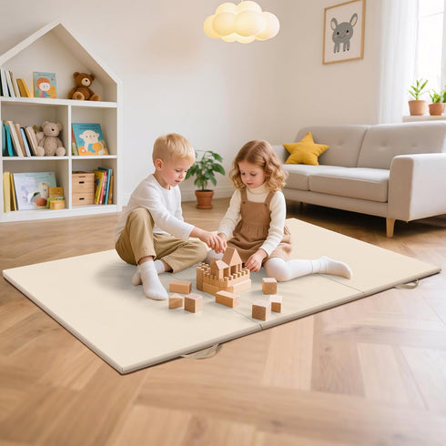 39X59Inch Vegan Leather Play Mat for Baby Trifold Thick | Soft Padded Foam Floor Mat for Kids Playroom | Foldable