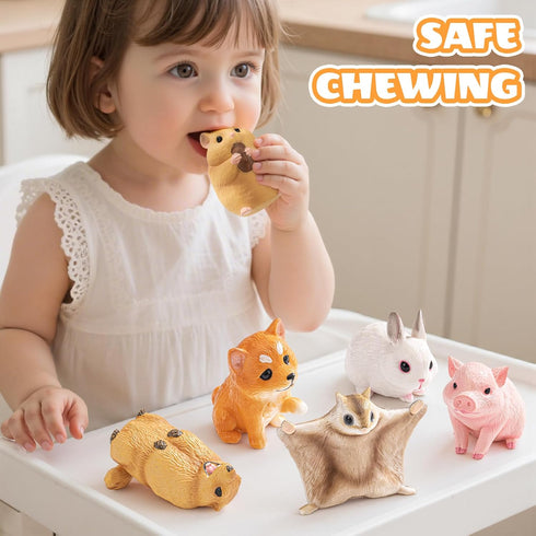 6PCS Animal Toys for Toddlers, Sensory Toys Cute Farm Animal Figures Pocket Pets Toys for Kids Includes Dog, Rabbit