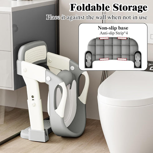 DEEKI 3 1 in Potty Training Seat with Step Stool Ladder Foldable Anti-slip Toilet Chair Potty Seat for Toddlers Kids