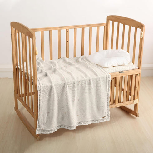 Knitted Baby Blanket, 100% Cotton Receiving Swaddle Crib Stroller Blanket, Shower Gift for Newborns, 40 x 31 (Oatmeal
