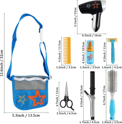deAO Stylist Hairdresser Barber Salon Role Play Set with Hairdryer and Styling Accessories