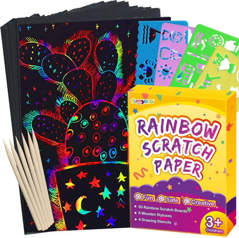 FUNNYB&G Rainbow Scratch Paper Art for Kids - 60 Pcs Magic Rainbow