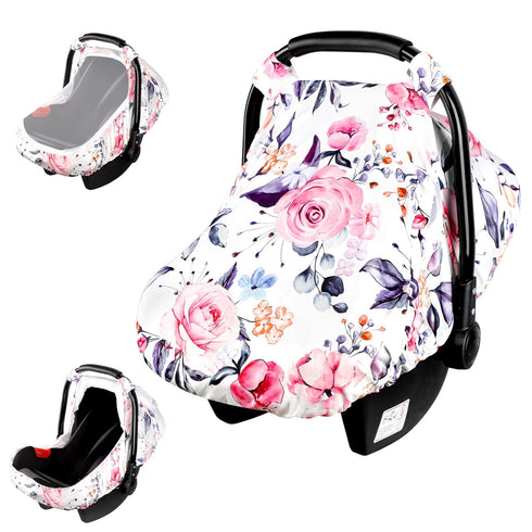 Floral Infant Car Seat Canopy with Peep Windows and Breathable Mesh, Kick-Proof,