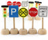 Kids Wooden Street Signs Playset, 14-Piece Set, Perfect for Car & Train Set, Wood Traffic Signs