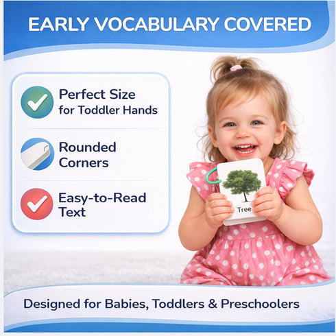 500 1-3 1 1 Words Thick & Sturdy Learning Flash Cards for Toddlers with Rings - Year Old Girl Gifts - Educational