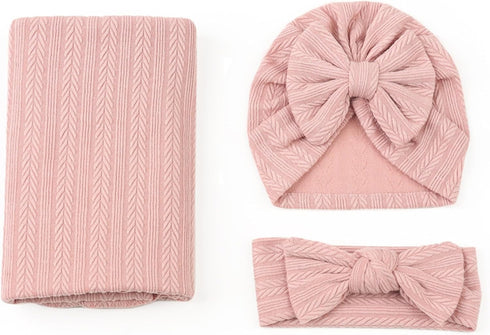 DDNFO Set Wrap.(F177) Baby Swaddle Blanket and Hat Headband for Boy Girl Newborn Baby Swaddle (Pink)