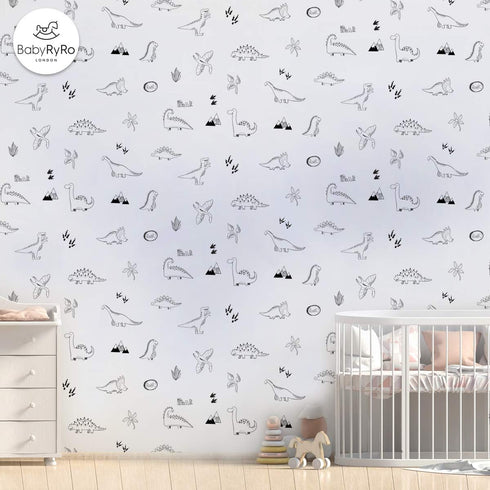 Dinosaur Wall Stickers, 36 Count, Peel & Stick, Reusable, Black Vinyl, Modern Contemporary Style, Wall Decals