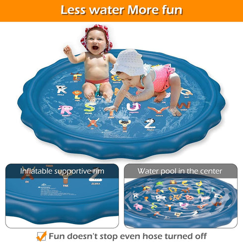 Jasonwell Splash Pad Sprinkler for Kids 60" Splash Play Mat Outdoor Water Toys Inflatable Splash Pad Baby Toddler Pool Boys Girls Children Outside Backyard Dog Sprinkler Pool for Age 1 2 3 4 5 6 7 8 9