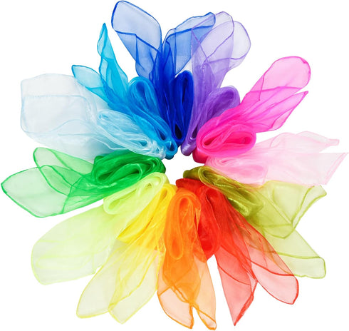 12pcs Square Juggling Silk Dance Scarves, 24 Inches Magic Tricks Performance Props Accessories in 12 Colors