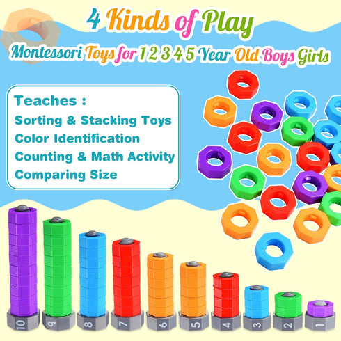 Montessori Toys for 1-5 Year Old Boys Girls, 2 In 1 Counting & Spinning Stacking Toys, Educational Gifts for Kids