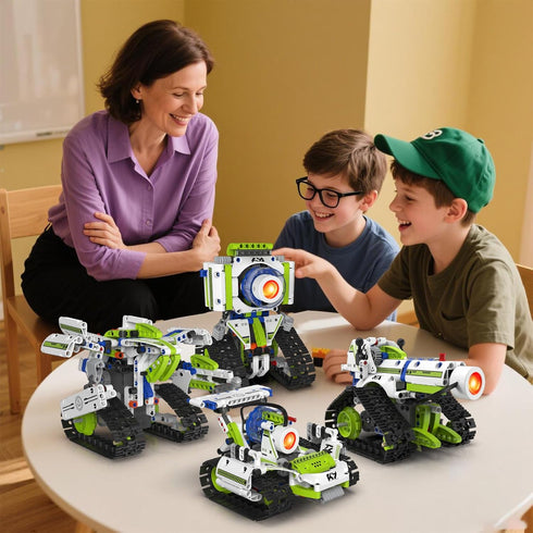 5-in-1 Programmable 8-12, (337 STEM Robotics Kit with Remote and App Control & Three-Color Changing LED Lights