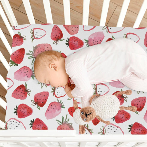 Set, Fitted Crib Sheets for Boys Girls, Soft Breathable Comfortable Watercolor Strawberries Baby Sheet Crib Sheets Fits