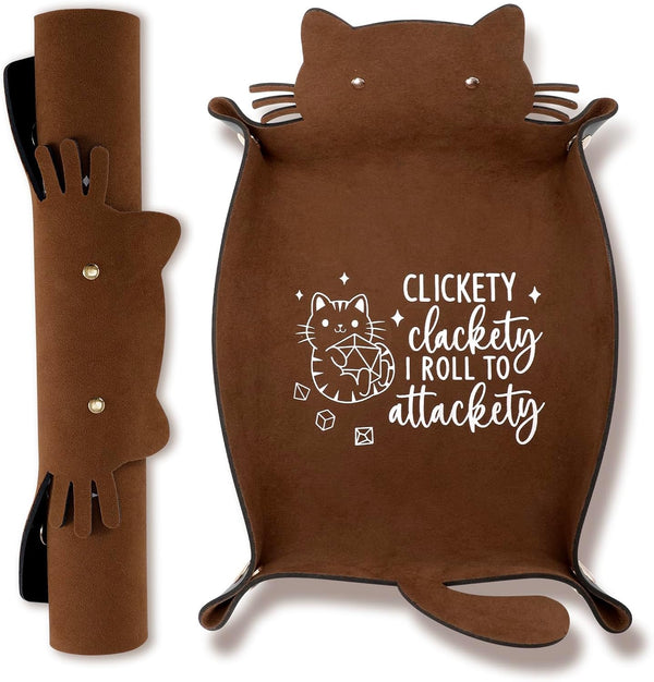 Cat Dice Rolling Tray, Novelty Folding Leather Dice Holder, Portable Storage Accessories for DND RPG Game Players