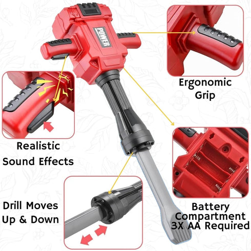 Kids Jackhammer Toy Drill with Goggle and Protection Mask, Pretend Play Power Tools for Boys & Girls