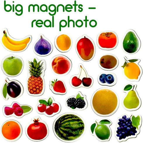 PHOTO FRUITs&Berries - Large Kitchen Magnets for Toddlers - Educational Learning Toys for Kids, Development Magnets