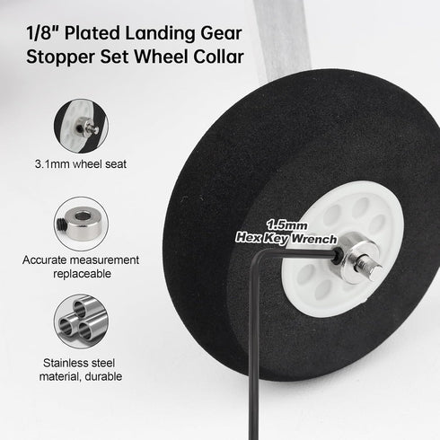 15pcs 1/8" Set 8x3.1mm 0.31"x 0.12" Hobbypark Plated Landing Gear Stopper Wheel Collar / RC Airplane Replacement