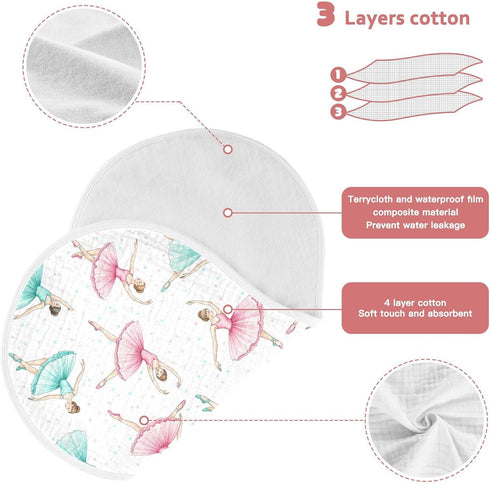 Qinllo 2 Pack 22"x11" Muslin Burp Cloths Ballerina Dot White Print Cotton Baby Burp Cloths Ultra Absorbent and Soft