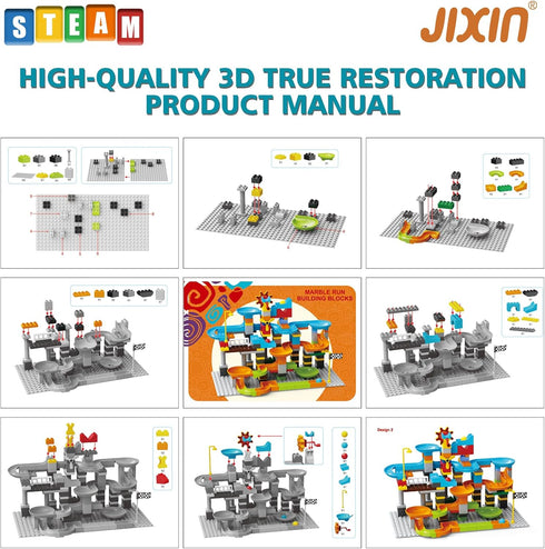 JIXIn 3in1 Marble Runs for Kids 4-8, Building Blocks Compatible with LEGO DUPLOS, 164 Pcs Classic Big Block