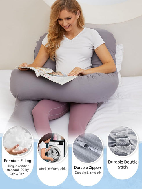 Bedbee Pregnancy Pillow for Sleeping, U Shaped Maternity Pillow with Microfiber Removable Cover, Support Back, Hips