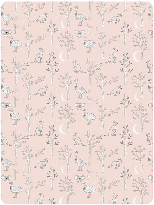 miaozhen 1 Pack 52x28 Cotton Baby Crib Sheets for Boys Girls Soft Comfy Animal Kangaroo Rustic Woods Pattern Pink