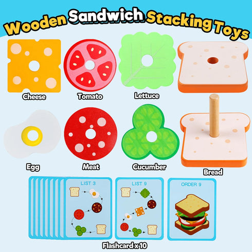 Set Wooden Sandwich Sorting Stacking Toys Play Food for Toddlers Preschool Educational Montessori Toys Fine Motor Toy