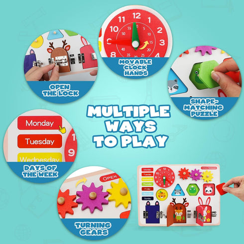 TOY Life Wooden Busy Board Montessori Toys, Activity Board Sensory Toys for Toddlers 1-3, Educational Motor Skills
