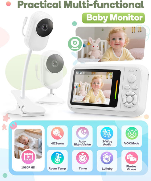 Elzeeo 2.8 2-Way Baby Monitor with Camera and Audio, Wireless Baby Monitor No WiFi with Auto Night Vision, VOX, Audio
