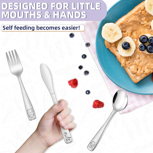 VITEVER 12-Piece Toddler Utensils - Stainless Steel Kids Silverware Set, Safe Forks, Spoons, and Knives