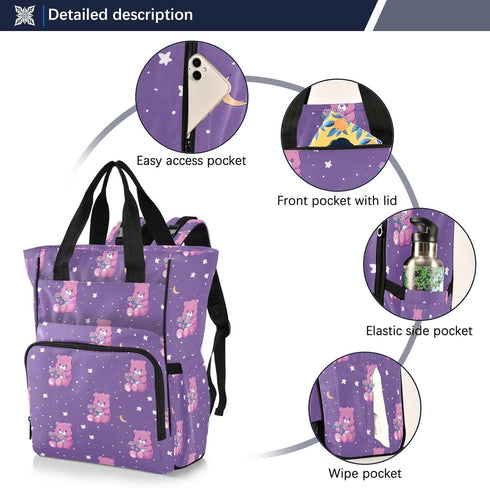 SUABO Backpack Powder-colored Bear Cub Hoshiboshi Fuuka Pattern Baby Diaper Bag Large Bag Waterproof Travel Diaper Bags