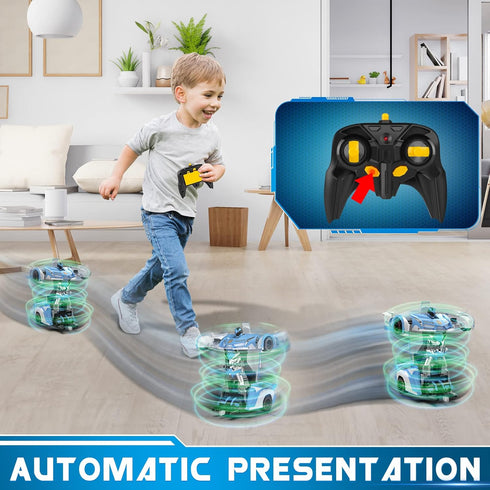 Transforming Police Car RC Toy, 1:18 Scale with Flashing Lights, 360° Rotation for Kids Age 4-12