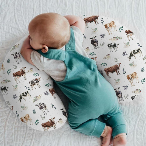 Watercolor Cows Boho Leaves Baby Nursing Pillow Covers for Boy Girl Cow Cattle Breeds Green Leaves Nursing Slipcovers